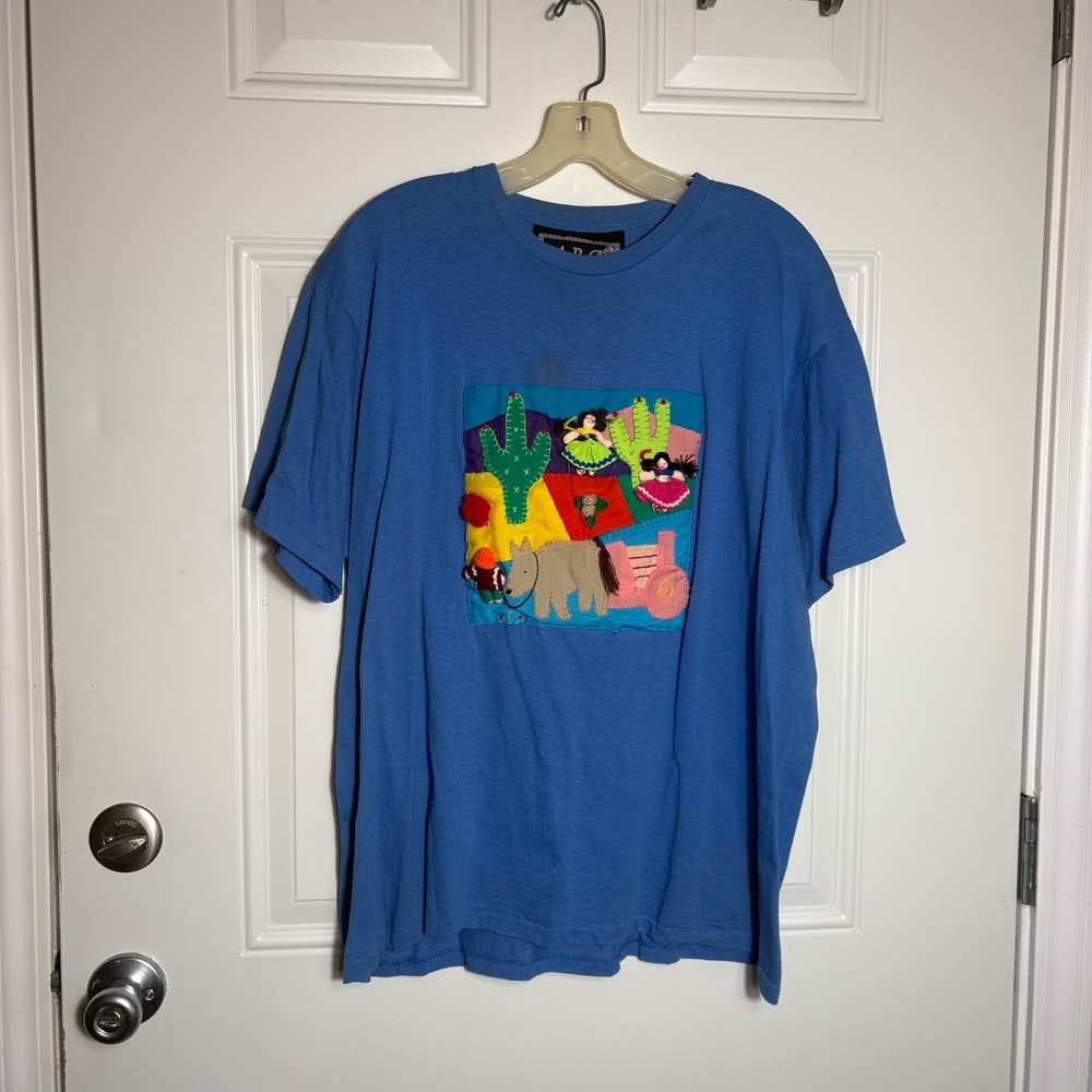 Vintage MBC Blue 3D Patch T-Shirt One Size Cactus Dolls Donkey Made in USA
